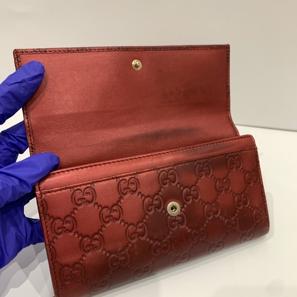 Gucci Red Lovely Heart Guccissima Long Wallet Sku#85603(Gently used,color fading - Picture 3 of 16